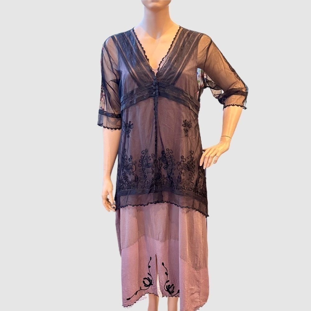Nataya Dress w/ Soutache & Lace Trim Tunic Size 2X Black & Plum-Gray Titanic NEW